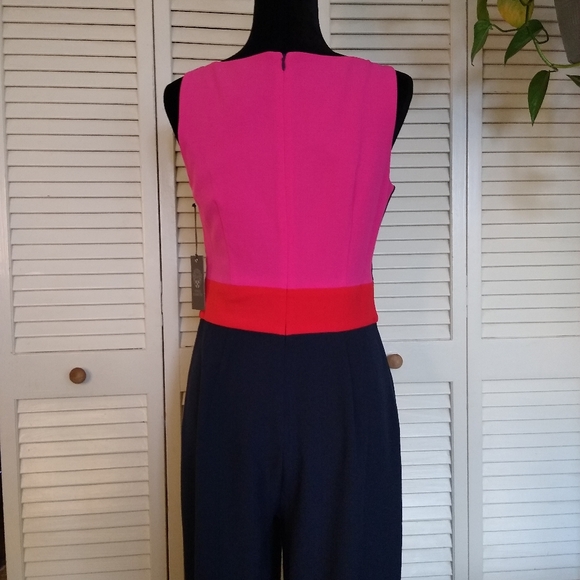 Vince Camuto Navy Colorblock Sleeveless Wide-Leg Jumpsuit Sz 6 Pink Red - Picture 3 of 14